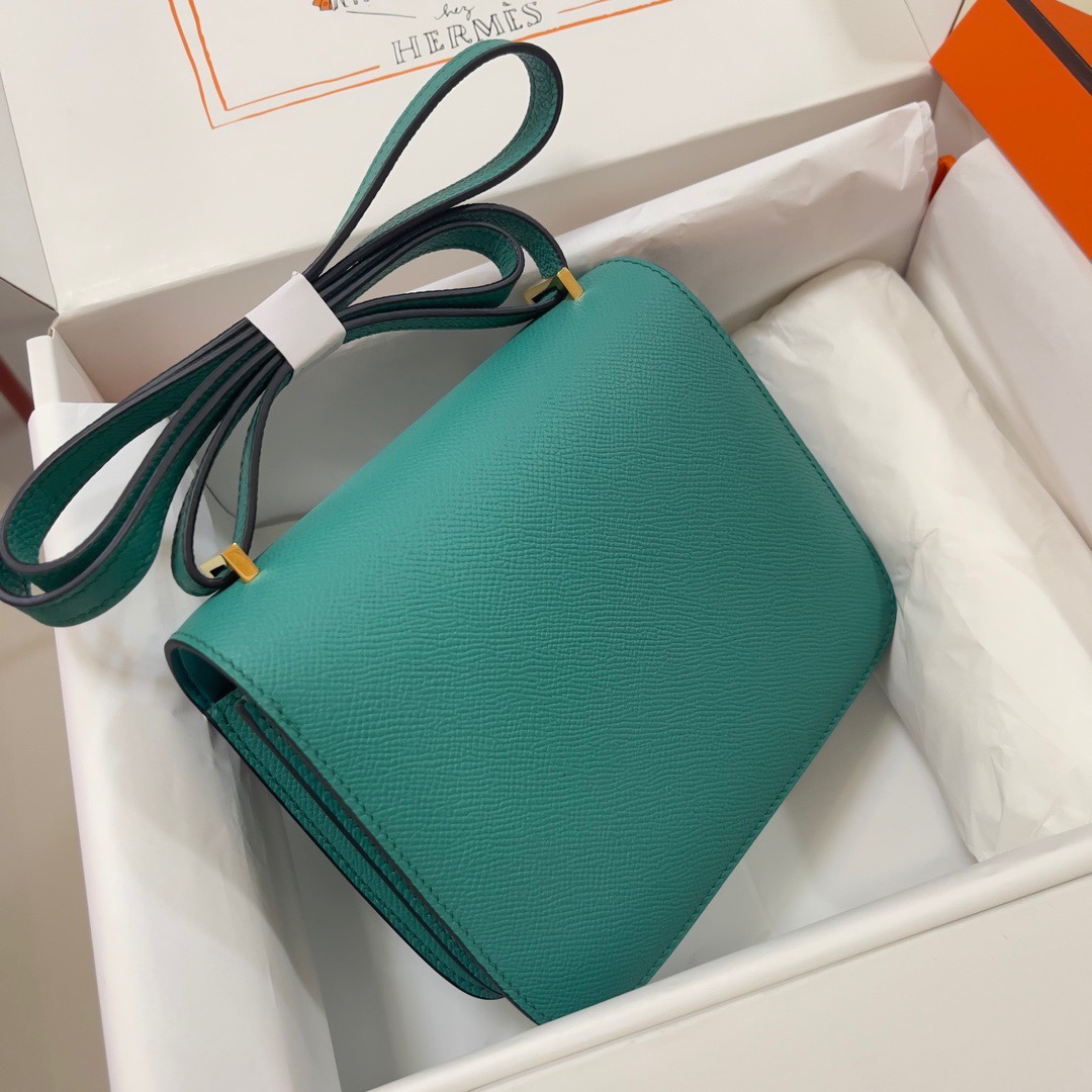 Hermes Constance 18 Mini Shoulder Bag In Vert Vertigo Epsom Leather